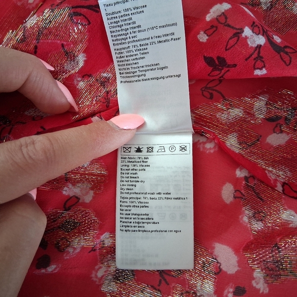 Ba&sh/ Tanama Printed Silk Blend Blouse/ Red and Metallic Gold/ Size US XS - Picture 12 of 15